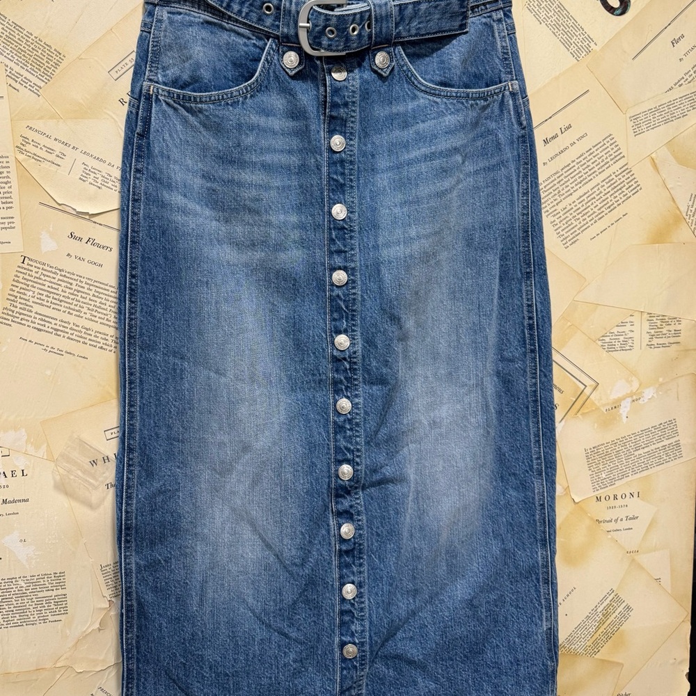 Free People Astoria Denim Maxi Skirt We The Free Belt Adjustable Dark Blue - Picture 8 of 9